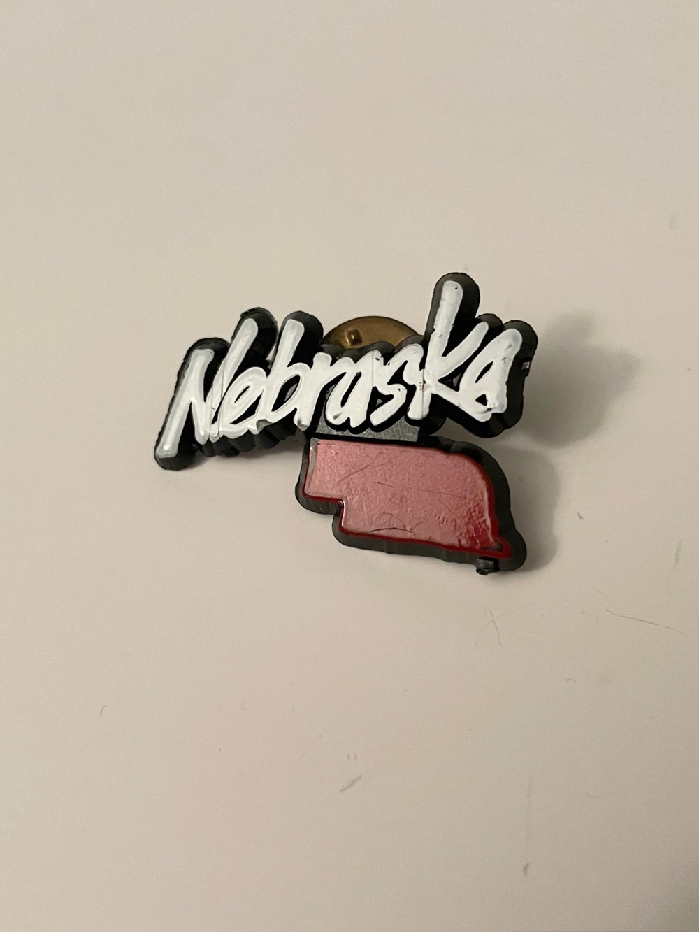 Vintage Nebraska State Map Script Hard Plastic Lapel Pin